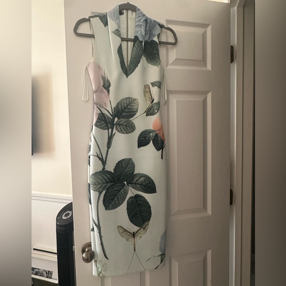 Ted Baker Green and Pink Floral Midi Dress